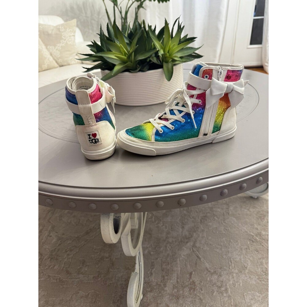 UGG Rainbow Sequin High-top Sneakers w/ White Side Bow Size 8